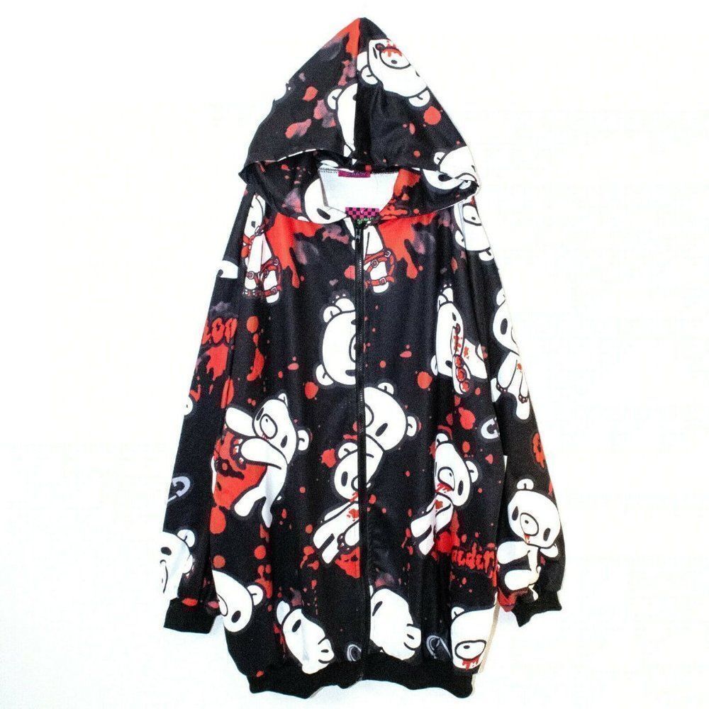 Gloomy Bear Goth Emo Punk Raver Skater BLACK & RED Cute Oversized Hoodie XL